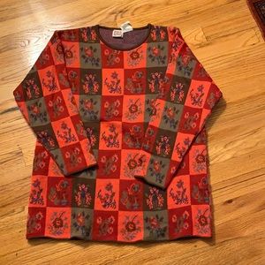 Oilily flower sweater- size small- wool/acrylic.  Brown, red, orange